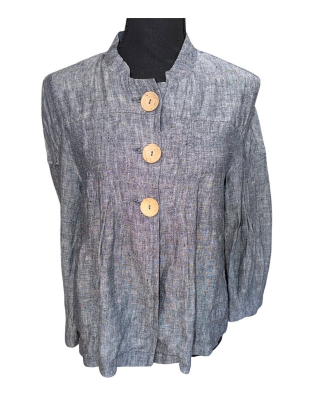 Pink Twill 100% Linen Women M Cardigan Jacket Top Sustainable Button Front Gray - Picture 2 of 11